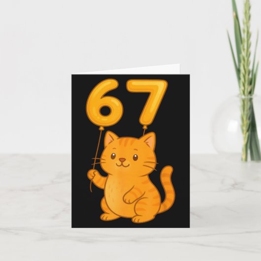 Orange Cat 67 Meme Six Seven Balloon Funny Gen Alp Karte (Vorderseite)