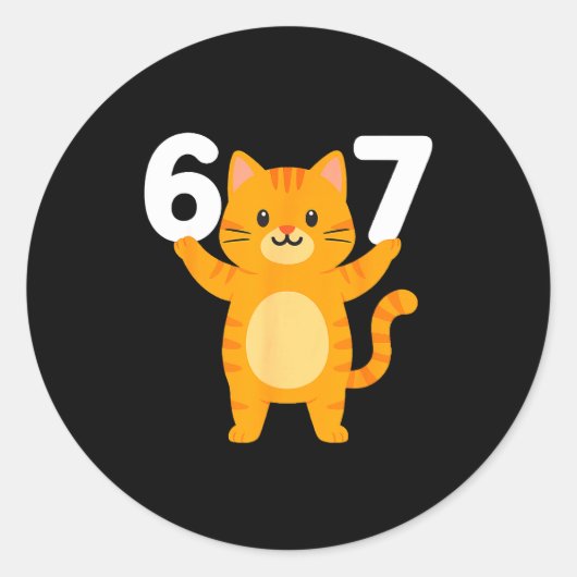 Orange Cat 67 Meme Six Seven Funny Cat Lover  Runder Aufkleber (Vorderseite)