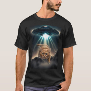 Orange Cat Alien UFO Galaxy Cat Pet Space T-Shirt