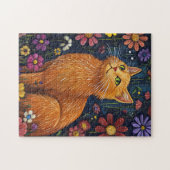 Orange Cat Amid farbenfrohe Blüten Puzzle (Horizontal)