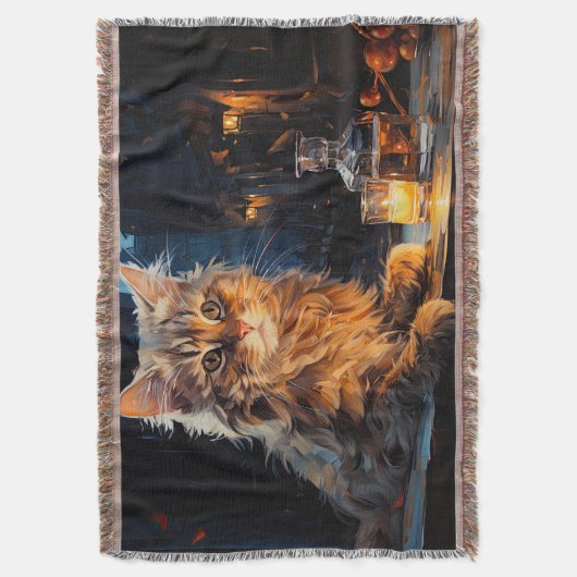 Orange Cat and Café Terrasse am Abend inspiriert d Decke (Vorderseite Vertikal)