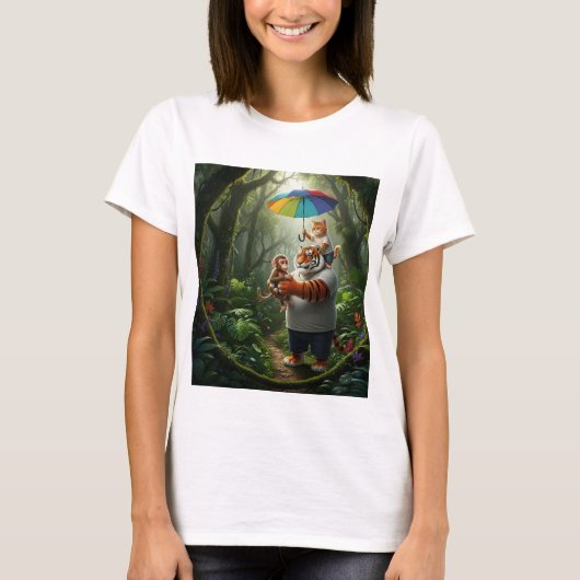 Orange cat and fat tiger rescue little monkey T-Shirt (Vorderseite)