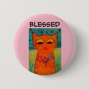 ORANGE CAT ART BLESSEED BUTTON