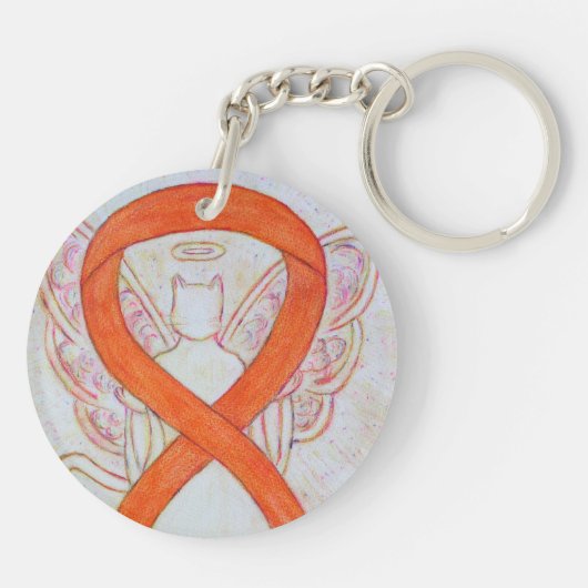 Orange Cat Awareness Ribbon Angel Custom Key Chain Schlüsselanhänger (Rückseite)