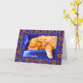 Orange Cat Blue Sofa Beileid Katze Karte (Gelbe Blume)