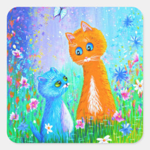 Orange Cat Blume Creationarts Square Sticker