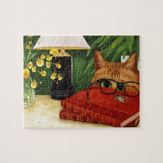 Orange Cat, Book, Biene und Orchideen Puzzle (Horizontal)