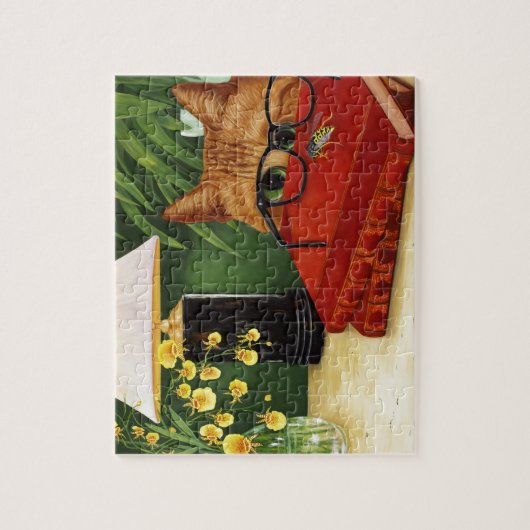 Orange Cat, Book, Biene und Orchideen Puzzle (Vertikal)