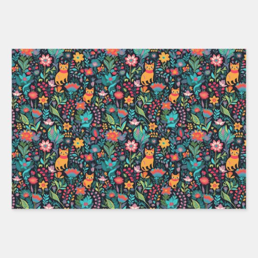 Orange Cat Botanical Geschenkpapier Set (Vorderseite)