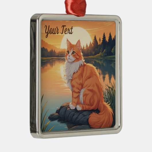 Orange Cat by Lake Ornament Aus Metall (Rechts)