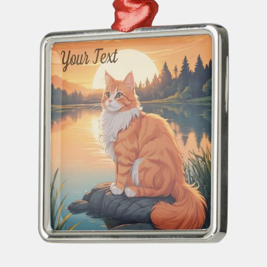 Orange Cat by Lake Ornament Aus Metall (Links)