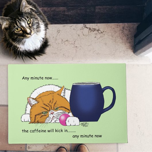 Orange Cat Coffee Tasse Blue Fußmatte