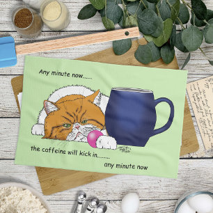 Orange Cat Coffee Tasse Blue Geschirrtuch
