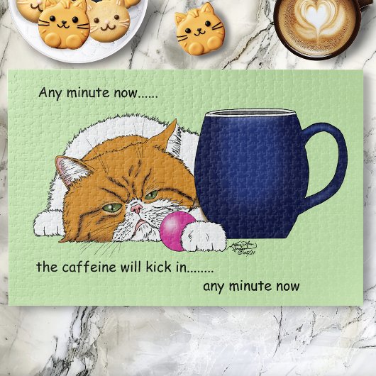 Orange Cat Coffee Tasse Blue Puzzle