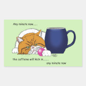 Orange Cat Coffee Tasse Blue Rechteckiger Aufkleber (Vorderseite)