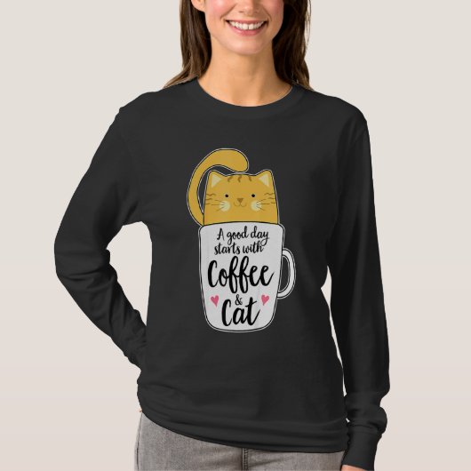 Orange Cat Coffee Tasse Chat T-Shirt (Vorderseite)