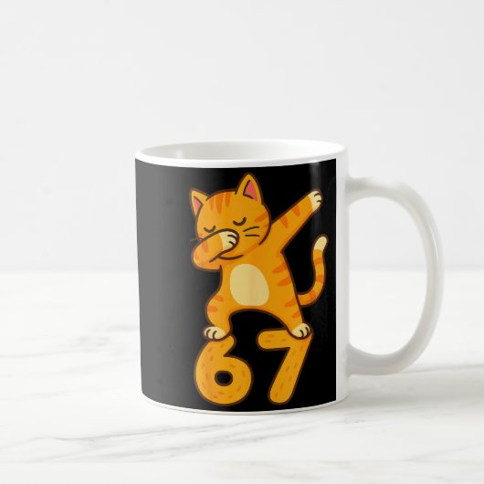Orange Cat Dabbing Funny 67 Six Seven Meme Kaffeetasse (Rechts)