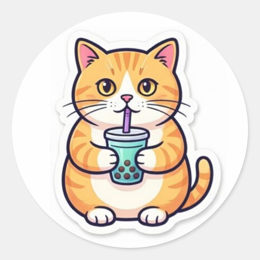 Orange Cat Drinking Juice Sticker Funny Cute Cat (Vorderseite)