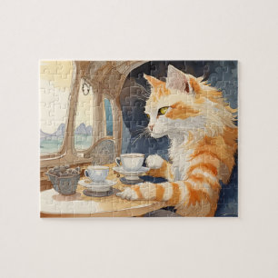 Orange Cat Drinking Tee Puzzle