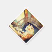 Orange Cat Drinking Tee Serviette (Ecke)