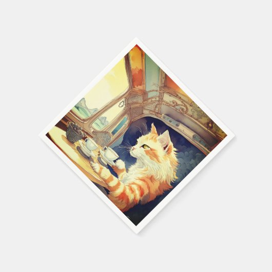 Orange Cat Drinking Tee Serviette (Ecke)