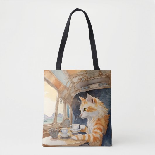 Orange Cat Drinking Tee Tasche (Vorderseite)