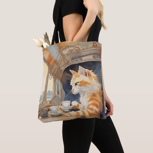 Orange Cat Drinking Tee Tasche (Von Nahem)