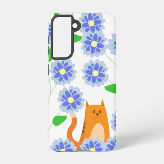 Orange Cat Floral Samsung Galaxy Case – White Hülle (Rückseite)