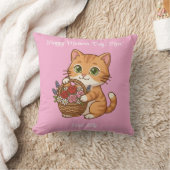 Orange Cat Flower Basket Art: Throw Pillow Kissen (Decke)