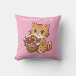Orange Cat Flower Basket Art: Throw Pillow Kissen