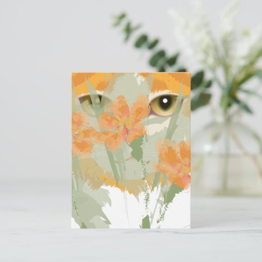 Orange Cat Foliage Peeper Postkarte (Stehend Vorderseite)