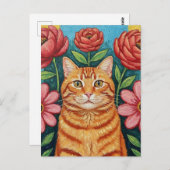 Orange Cat Folk Art Blume Postkarte (Vorne/Hinten)