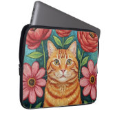 Orange Cat Folk Art Flowers Laptopschutzhülle (Vorne Rechts)