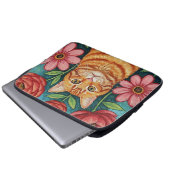 Orange Cat Folk Art Flowers Laptopschutzhülle (Vorne Knopf)