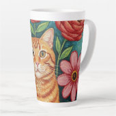 Orange Cat Folk Art Flowers Milchtasse (Rechte Ecke)