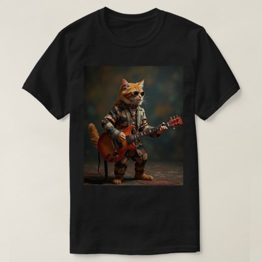 Orange Cat Guitar Player T-Shirt (Design vorne)