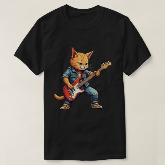 Orange Cat Guitar Player T-Shirt (Design vorne)