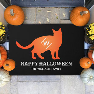 Orange Cat Happy Halloween Familienname Fußmatte