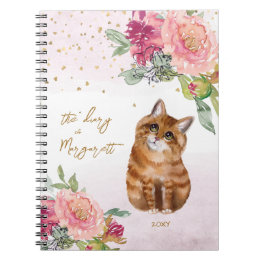 Orange Cat Illustration Blume Girl Daily Diary Notizblock