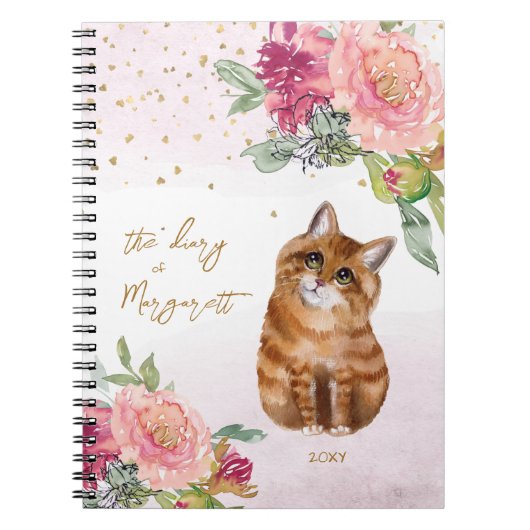 Orange Cat Illustration Blume Girl Daily Diary Notizblock (Vorderseite)