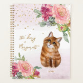Orange Cat Illustration Blume Girl Daily Diary Planer (Vorderseite)