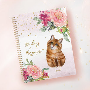 Orange Cat Illustration Blume Girl Daily Diary Planer