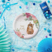 Orange Cat Illustration Happy Birthday Girl Party Pappteller (Party)
