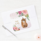 Orange Cat Illustration Happy Birthday Girl Party Quadratischer Aufkleber (Umschlag)