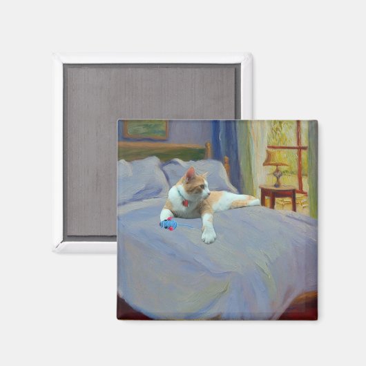 Orange Cat im Bett Magnet (Vorderseite/Rückseite)