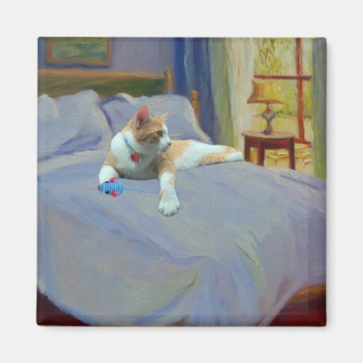 Orange Cat im Bett Magnet (Vorne)