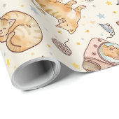 Orange Cat in a Backpack, Stars, and Yarn Geschenkpapier (Rolleneckpunkt)