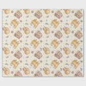 Orange Cat in a Backpack, Stars, and Yarn Geschenkpapier (Flach)