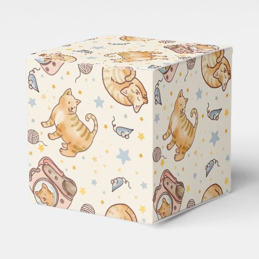 Orange Cat in a Backpack, Stars, and Yarn Geschenkschachtel (Vorderseite)