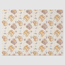 Orange Cat in a Backpack, Stars, and Yarn Seidenpapier